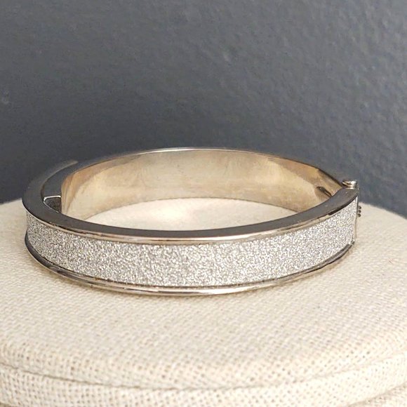 Silver sparkle and creamy white enamel bangle - Picture 7 of 13